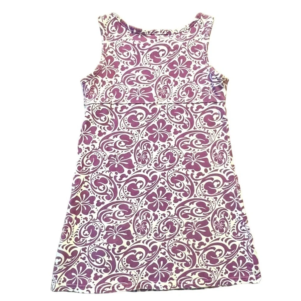 Disneyland Resort Kid Dress Sleeveless Hawaiian Print Minnie Purple White Small